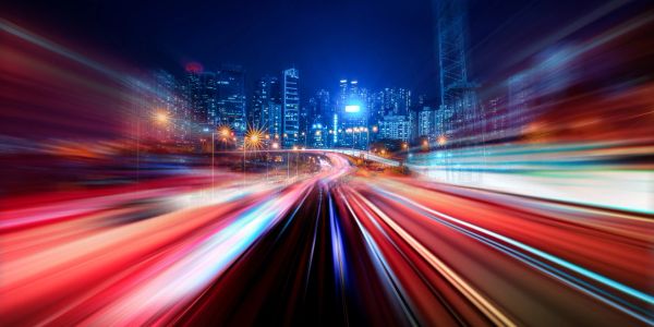 City light trails representing rapid delivery